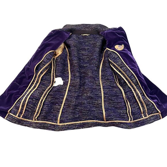 Etro Jacket Womens 42 Purple Wool Blend Belted Velvet Trim Embroidered Milano - Picture 7 of 9